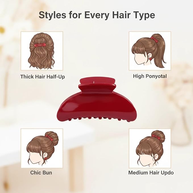 Big Claw Hair Clips for Women Hair Jaw Clips Large Hair Claw Clamps Acetate Hair Clip 2 Pack,Tortoise/Red