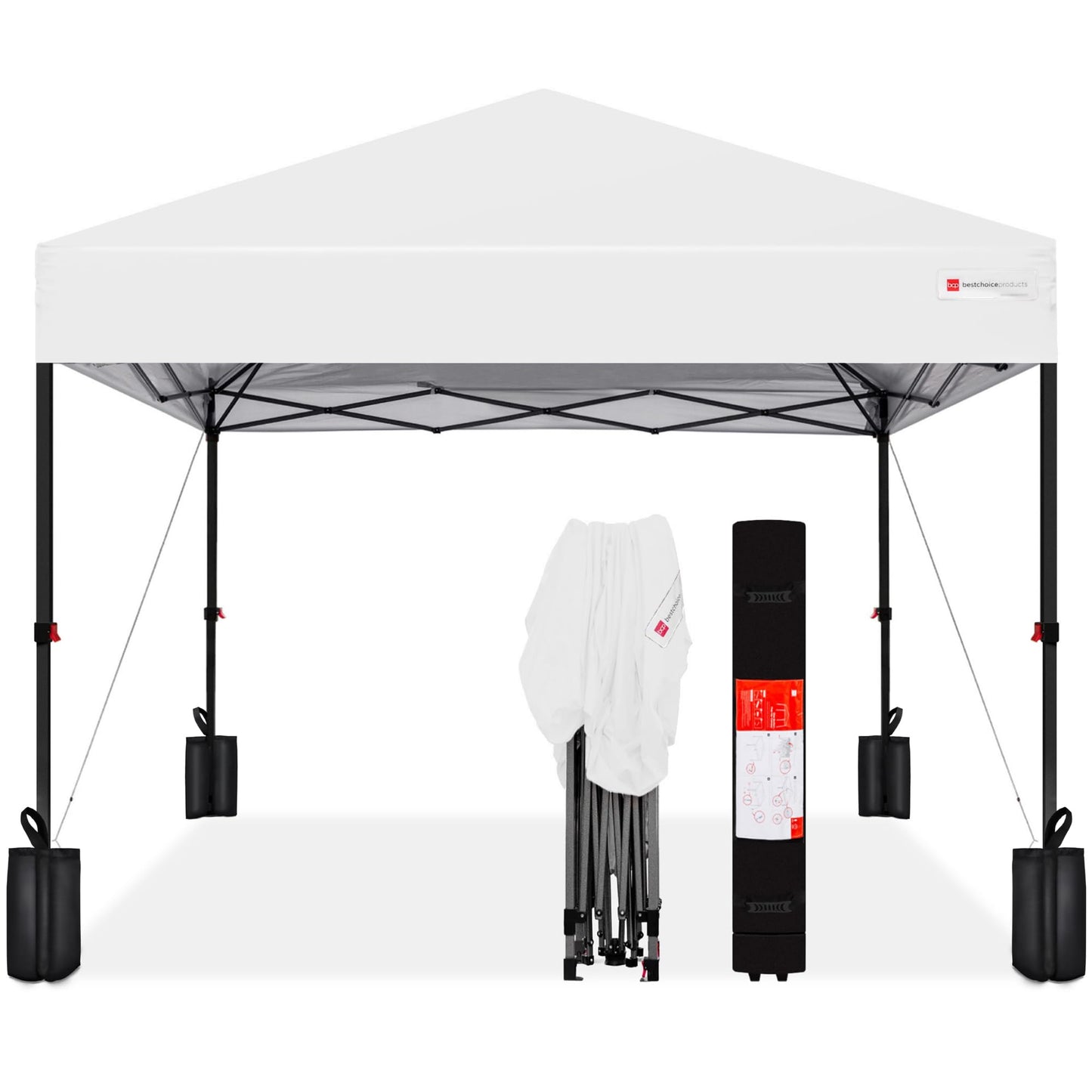 Best Choice Products 12x12ft Pop Up Canopy Tent, Outdoor Shade, 1 Person 1 Minute Set Up, Carry Case, 4 Weight Bags - White