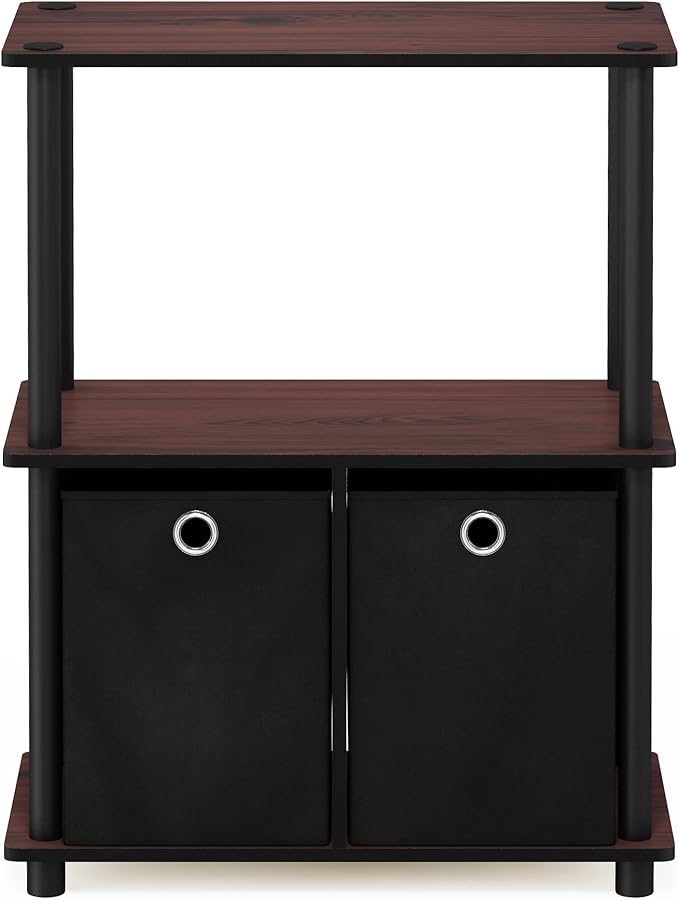 Furinno TURN-N-TUBE Storage Shelves, 3-Tier Toolless Book Shelf with Storage Bins, Display Shelf, for Organization and Storage, Living Room, Garage, Home Office, Dark Cherry
