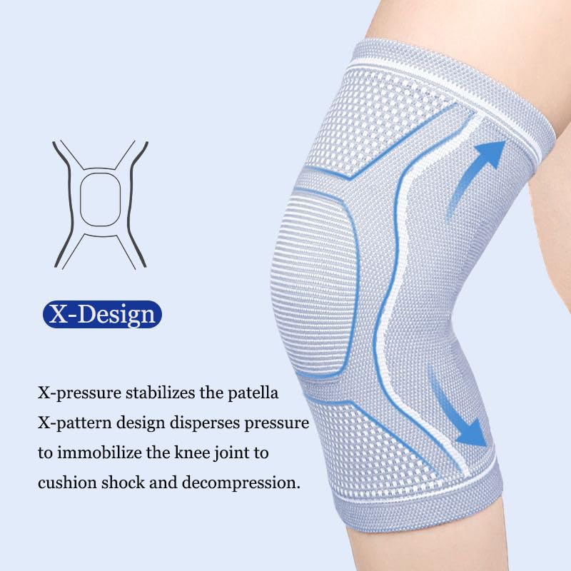 Compression Knee Sleeve for Men Women - Bamboo Charcoal Knee Brace for Sport Running (Gray, XX-Large)