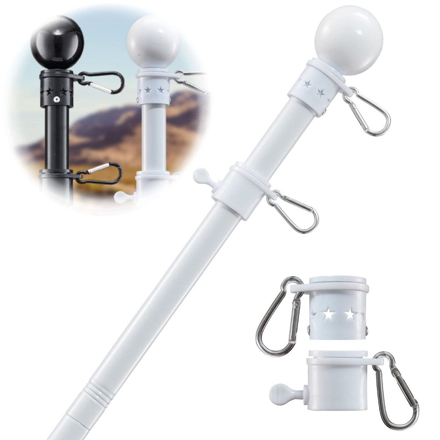 Flag Pole Holder for Outside House - 5ft Heavy Duty Stainless Steel House Flag Pole Kit, Tangle Free Spinning Flagpole For Outdoor Porch Residential Decoration - White