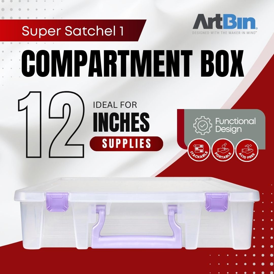 ArtBin 6955JS Super Satchel Compartment Box Clear Craft Organizer Storage Case - Purple, Pack of 1