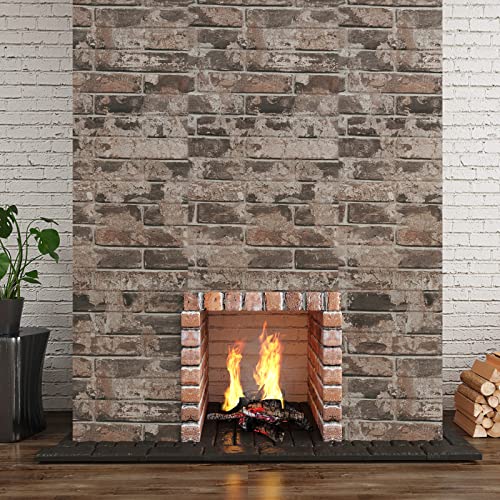 VaryPaper Vintage Brown Brick Wallpaper Peel and Stick 3D Textured Brick Contact Paper for Walls Removable Waterproof Self Adhesive Brick Wall Paper for Kitchen Backsplash Fireplace 15.7''x78.7''