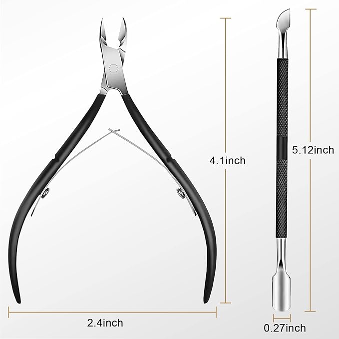 Easkep Cuticle Trimmer and Pusher, Professional Stainless Steel Cuticle Cutter, Black
