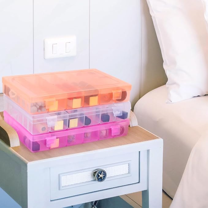 Nail Art Organizer Box, Cosics 36-Grid Orange Empty False Nail Tip Storage Box Organizing Containers for Nail Crystals, Rhinestones Nail Accessories with Adjustable Plastic Dividers