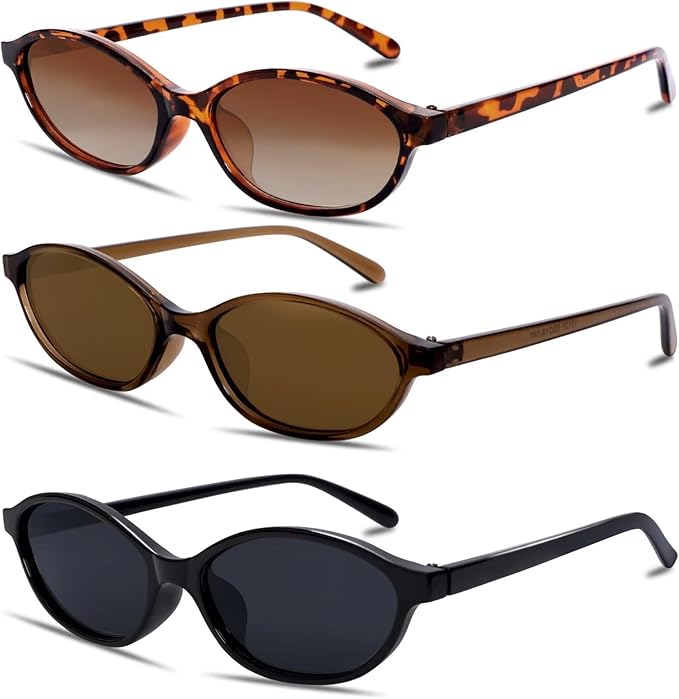 GUVIVI Retro Oval Sunglasses for Women Chic Cat Eye 90s Sunnies Lightweight Narrow Shades Trendy UV protection Sun Glasses