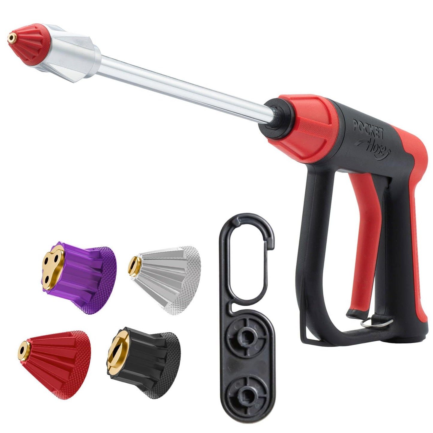 Pocket Hose Arrow, AS SEEN ON TV, Customizable Spray Nozzle from Powerful Jet Stream Cleaning to Gentle Garden Watering, Flow Force Tech, 4 Precision Tips, Rust-Resistant, Non-Slip Grip, Car Wash