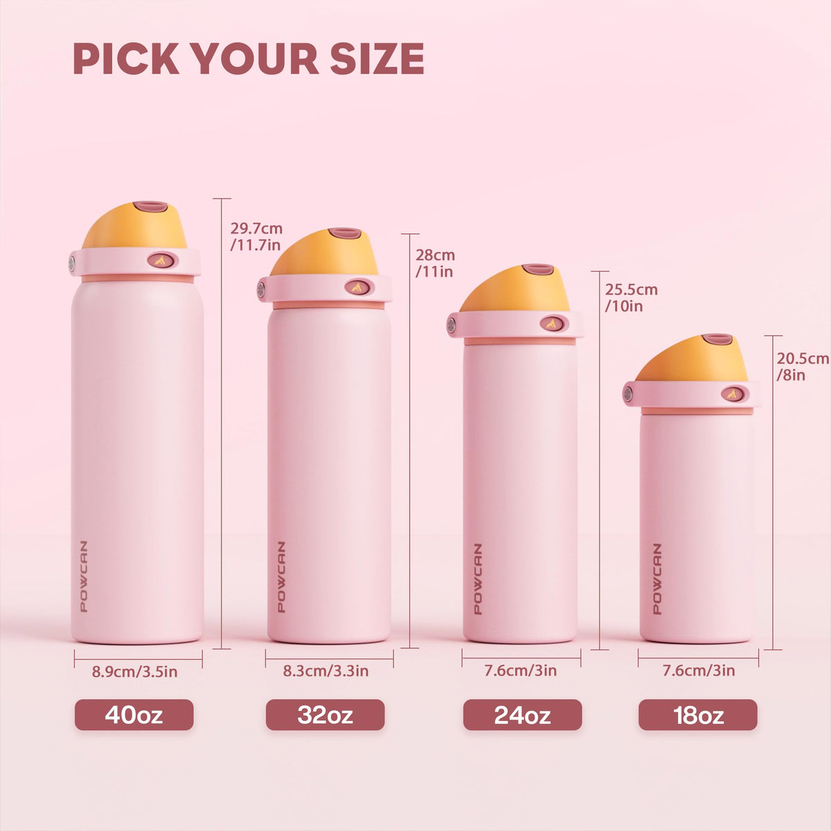 POWCAN 18 oz Insulated Water Bottle with Straw: 2-in-1 Push-Button Spout & Quick-Flip Straw, Leakproof, Cold 24Hrs, Fits Car Cup Holder, Stainless Sports Bottle for Gym, Travel Gift (Peach Store)