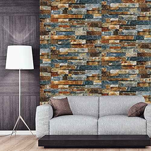 LiKiLiKi Stone Brick Wallpaper Peel and Stick Wallpaper Removable Contact Paper Faux Brick Wall Covering Roll Home Decoration Wall Paper Self Adhesive Vinyl 17.71''x118'' for Kitchen Backsplashes