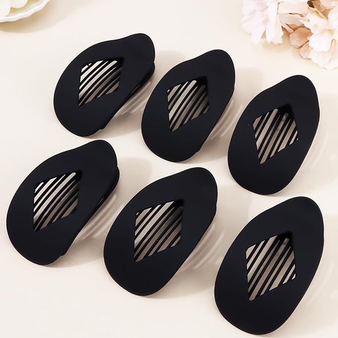 Large Flat Round Hair Clips Oval Claw Clips for Thick Medium Thin Hair 6Pcs Non Slip Strong Hold Barrettes Duckbill Accessories for Women Girls Matte Black Color