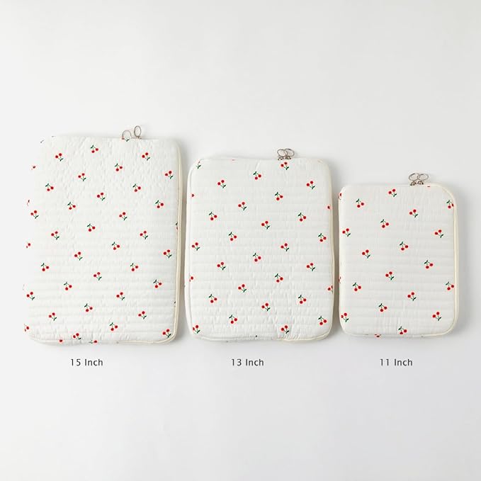 Puffy Laptop Sleeve 13-15.6 Inch Cute Quilted Laptop Protective Case Padded Floral Computer Sleeve for MacBook (B-Cherry, 15 Inch)
