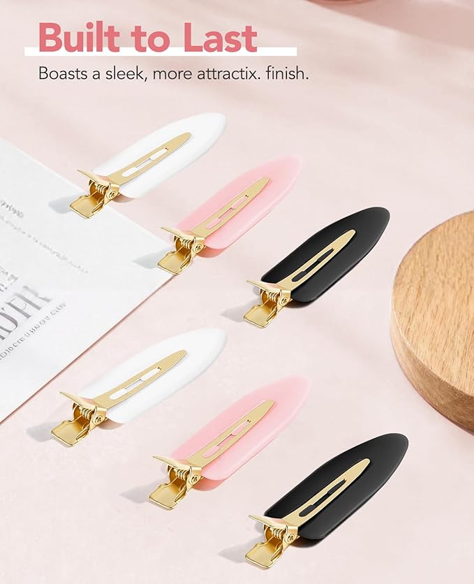 6Pcs Creaseless Hair Clips for Makeup Application - No Bend No Crease Hair Clips for Women - Professional Skincare & Hair styling Flat Bang Clips Golden Handle - Black White Pink