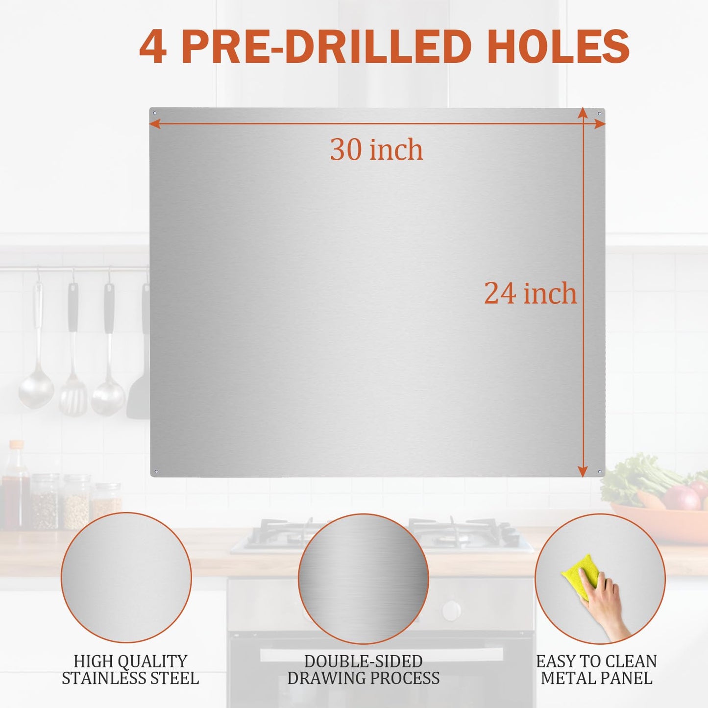ONEEON Stainless Steel Backsplash ,24 x 30 Inch Range Hood Stove Backsplash Back Stainless Steel Sheet for Kitchen