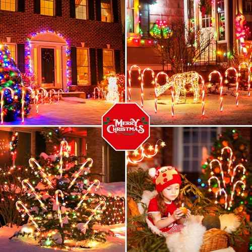 24 Pack Christmas Decorations Outdoor Solar Candy Cane Lights, Solar Christmas Pathway Lights with USB Charge, 10 Modes 144 LEDs Waterproof Outdoor Christmas Decorations for Yard Garden Pathway