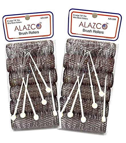 12 pc Vintage Style Hair Rollers BRUSH ROLLERS & 12 PINS - Mesh Hair Curlers with Bristles 3"x 7/8" (12 Large Rollers & Pins)