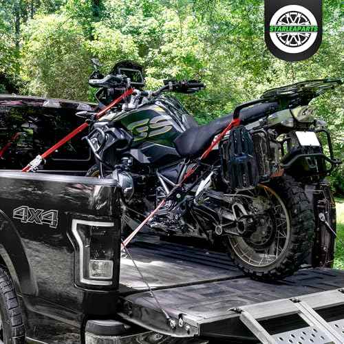 Retractable Ratchet Straps(4PK 1.0INX12FT) - 1,500lb Break Strength, Ratchet Strap Heavy Duty with Rubber Coated Handle, Perfect Auto Ratchet Straps for Motorcycle,Trucks (Red)