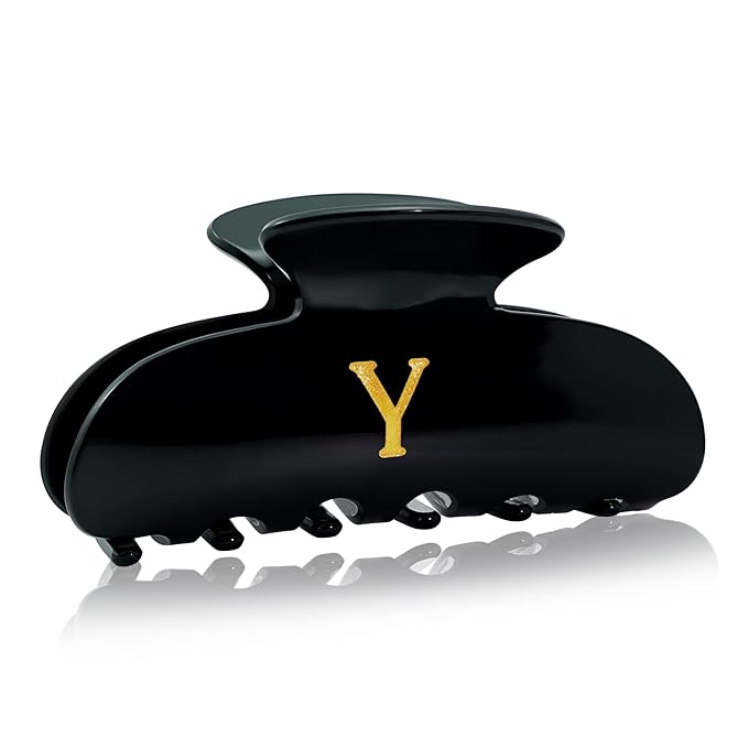 Acrylic Letter Hair Clips for Women - Black Monogram Hair Claw Alphabet Large Hair Clip, Fashion Glitter Claw Clips Elegant And Durable Hair Accessory, Letter Y