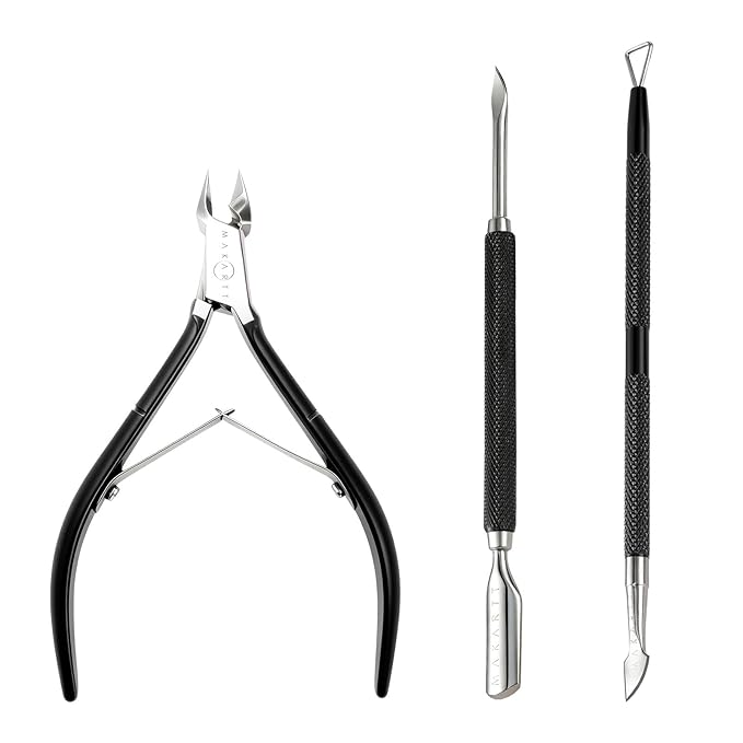 Makartt Cuticle Trimmer Set: Professional Cuticle Nipper and 2 Cuticle Pushers, Stainless Steel Manicure Tools for Nail Care and Prep, 7mm Precision Jaw, Ergonomic, Washable and Portable (Black)