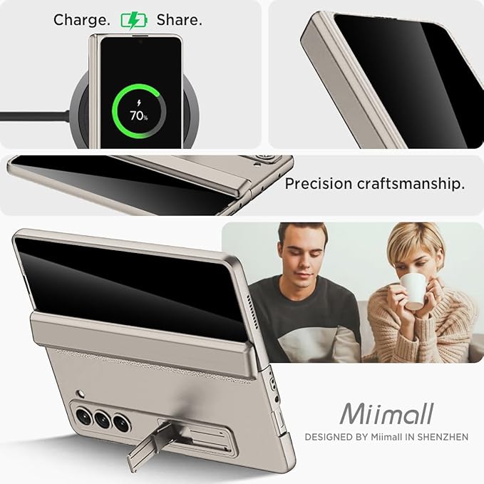 Miimall for Samsung Galaxy Z Fold 6 Case with Privacy Screen Protector, Built-in Adjustable Kickstand & Magnetic Hinge Protection All-Inclusive Protective Case for Galaxy Z Fold 6 5G Titanium Grey