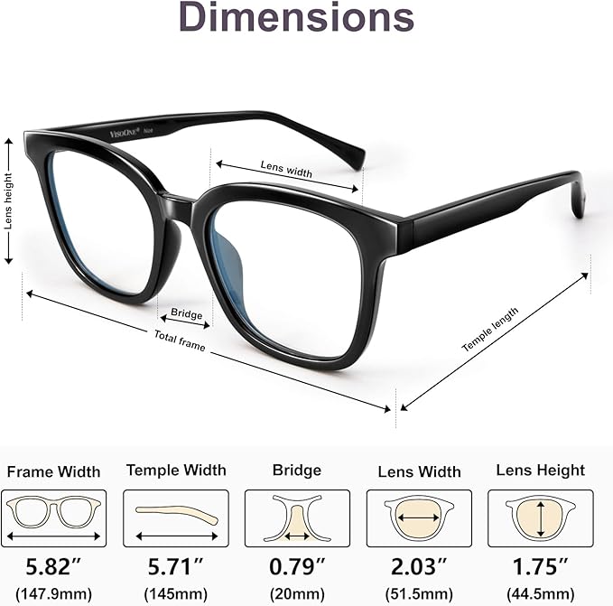 VISOONE Square Blue Light Blocking Glasses TR90 Anti Glare Computer Gaming for Women Men NOE
