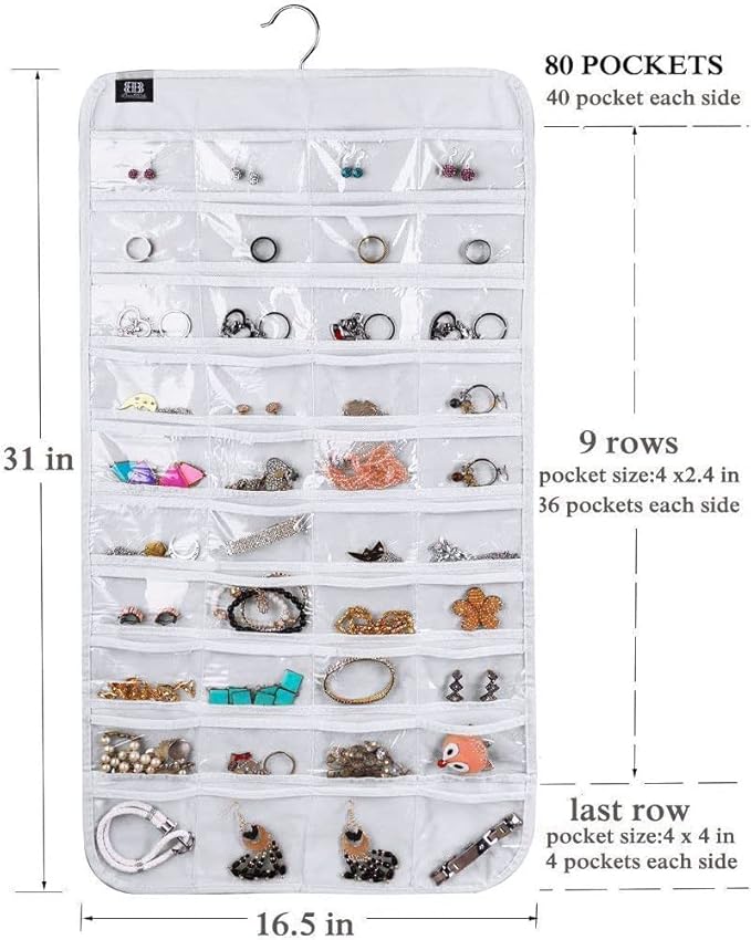 BB Brotrade Hanging Jewelry Organizer,Accessories Organizer,80 Pocket Organizer for Holding Jewelries