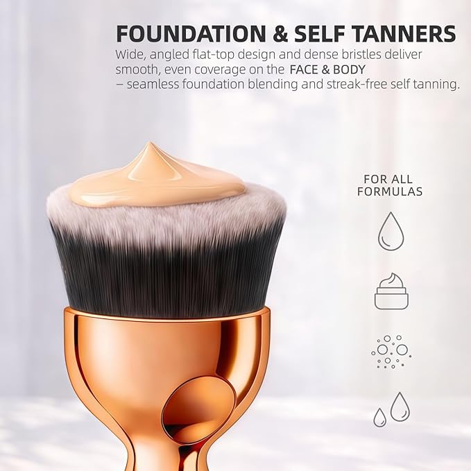 Angled Flat Top Kabuki Foundation Brush, Vegan Kabuki Blending & Buffing Brush for Face & Body Makeup, Self Tanner, Sunless Tanning & Bronzer Brush for Liquid, Cream, Powder & Tanning Lotion