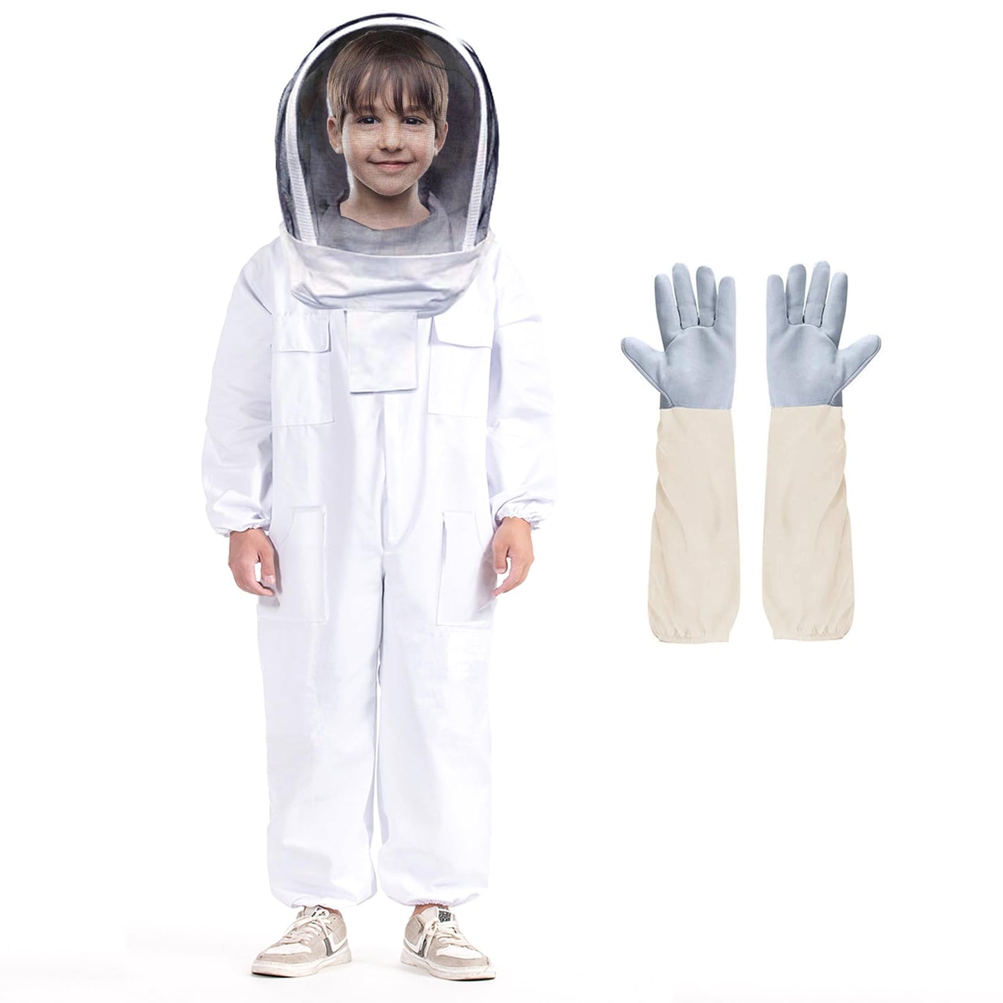 LONGADS Professional Bee Suit for Kid and Girl, Full Body Beekeeping Suit with Gloves & Protective Round Veil, Size Kid-M (Fits 3'4"-3'9") for Apiary & Backyard for Christmas