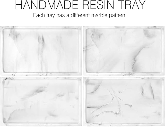 Luxspire Bathroom Vanity Tray, Resin Dresser Jewelry Ring Dish Tank Storage Kitchen Sink Countertop Organizer Plate Holder for Perfume Candles Soap Towel Plant Bathroom Accessories, M, Gravel White