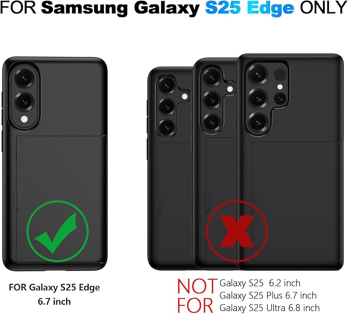 Nvollnoe for Samsung Galaxy S25 Edge Case with Card Holder Dual Layer Heavy Duty Protective Case Hidden Card Slot Slim Wallet Cover for Samsung S25 Edge 6.7''(Black)