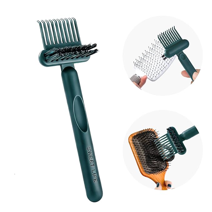 Hair Brush Comb Cleaning Tool Comb,2-in-1 Hair Brush Cleaner Tool, Portable Remover Rake for Removing Hair Dust, Home and Salon Use (Dark Green)