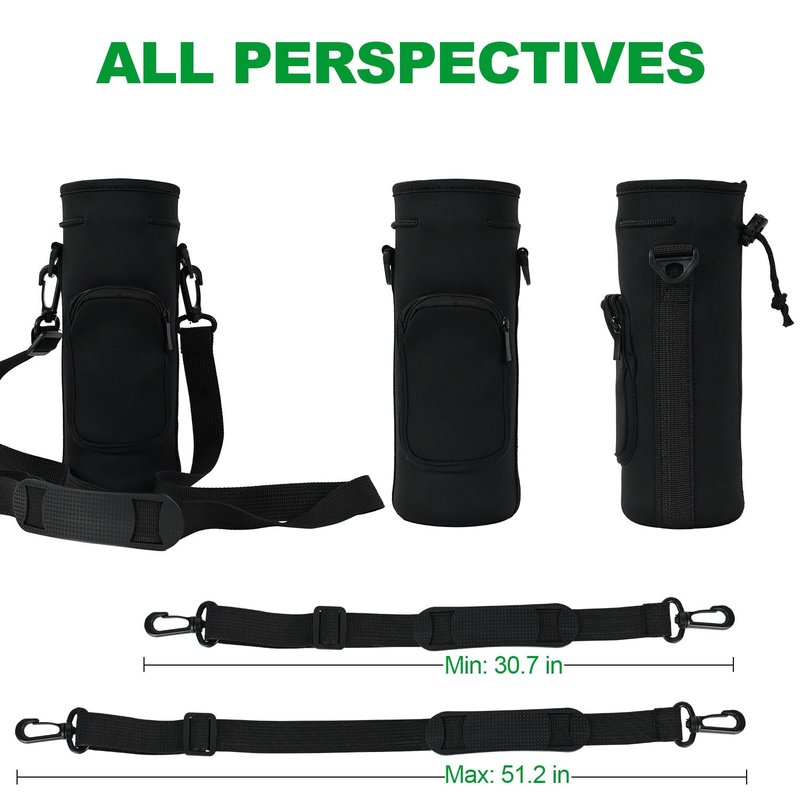 NUENSS-ROR Water Bottle Carrier Bag for Owala FreeSip Insulated Stainless Steel Water Bottle 16oz 24oz 32oz 40oz, WaterBottle Sleeve Holder, Adjustable Shoulder Strap & Pocket (Black, 24 Oz)