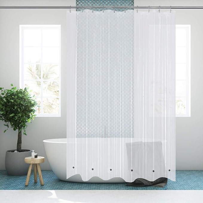 Mrs Awesome 60x72 Shower Curtain Liner with 6 Magnets Clear PEVA, 10 Hole Thick Plastic Shower Curtain for Bathroom, Waterproof, 60 x 72 inches, Clear