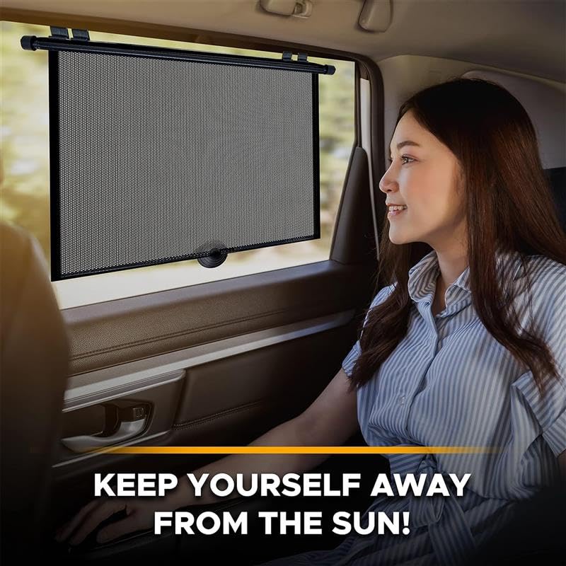 EcoNour Car Window Covers for Baby (2 Pack) | Retractable Car Window Shades for Protecting Kids, Passengers & Pets from Harmful Sun Rays | Window Sun Shade for Trucks, SUVs | (22”x24”)