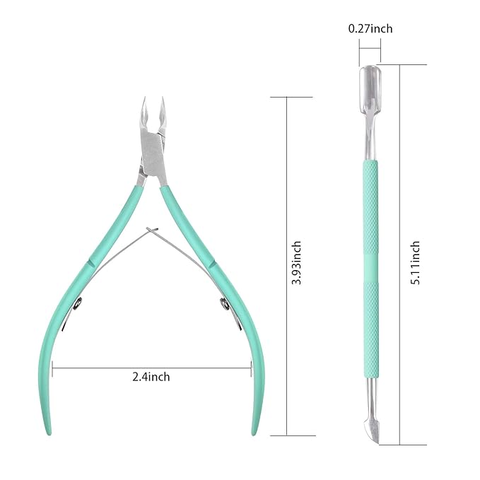Ejiubas Cuticle Trimmer with Cuticle Pusher Cuticle Nipper Professional Grade Stainless Steel Cuticle Remover Cutter Clipper Durable Pedicure Manicure Tools (Green)