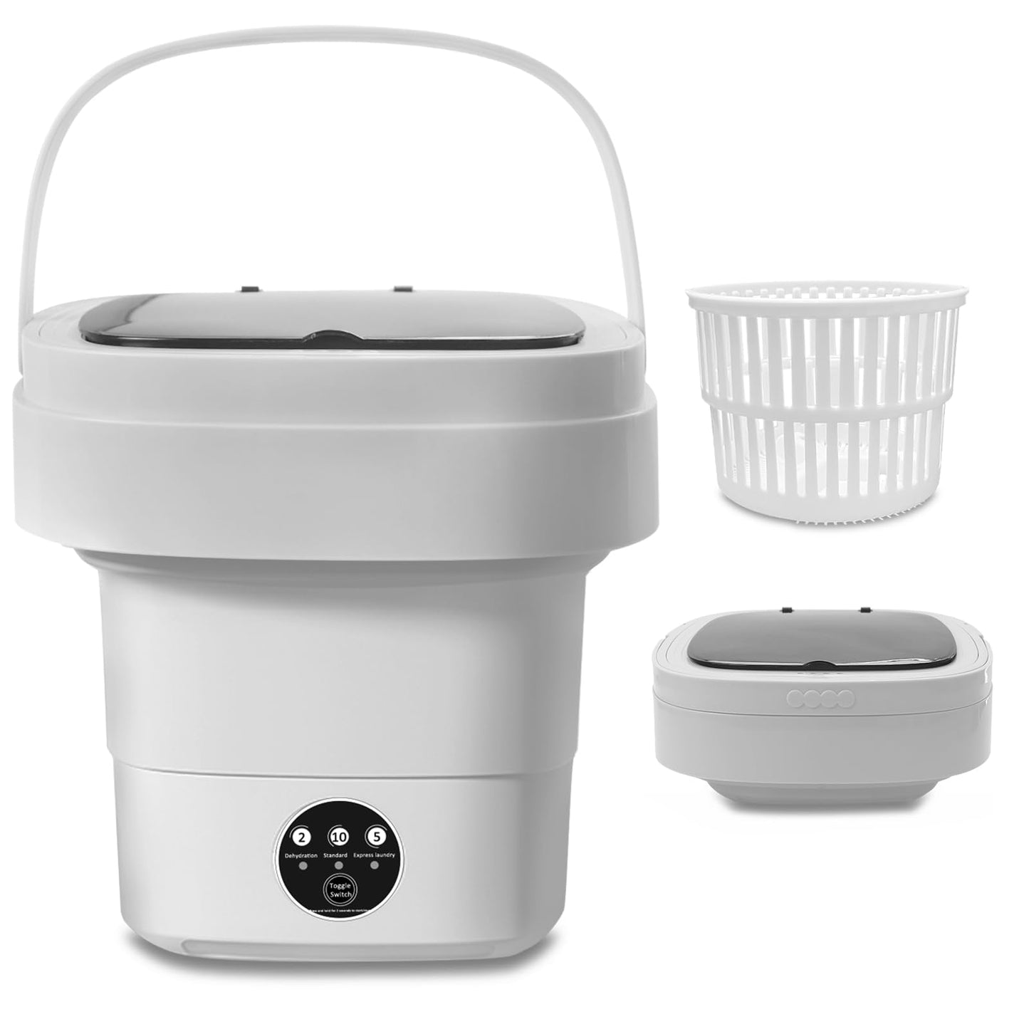 Portable Washing Machine, Foldable Personal Washer w/Integrated Drain Pipe and Spin Basket for Light Clothes, 3 Cleaning Modes, Blue Light Collapsible Laundry for Travel, RV, Baby Clothes