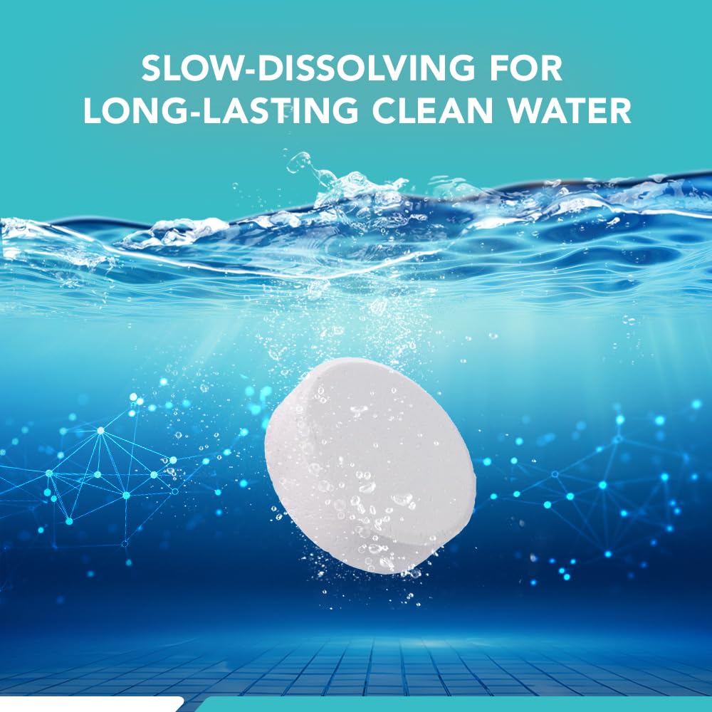 Puri Tech Pool Chemicals 3‑Inch Stabilized Chlorine Tablets for Swimming Pools - Individually Wrapped, Slow‑Dissolving, Long‑Lasting Pool Sanitizer - 90% Available Chlorine - Tri-Chlor - 4 Pounds