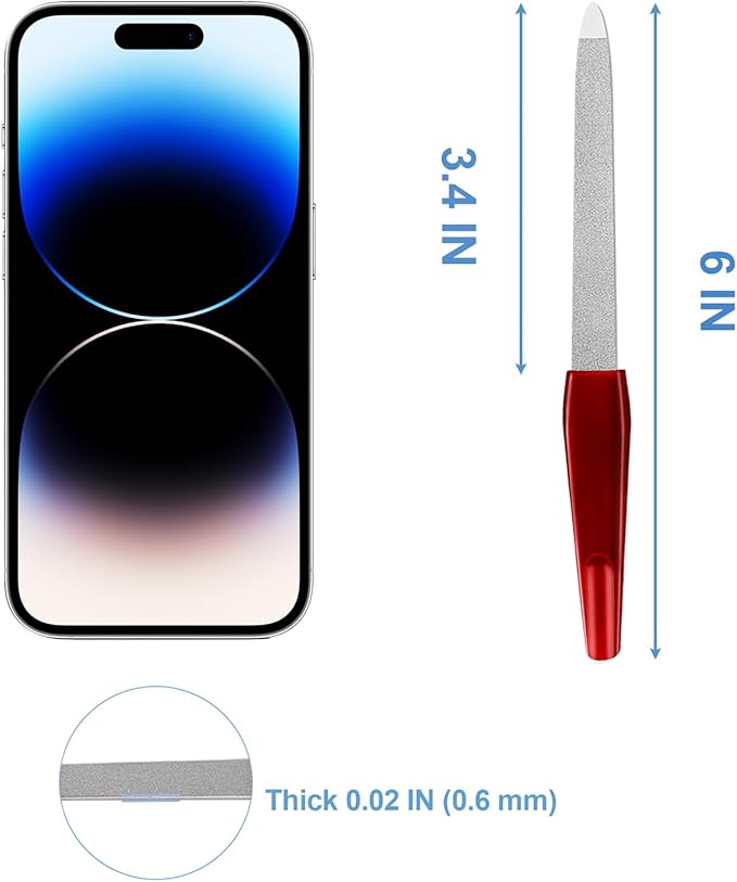 Nail Files for Natural Nails (6 PCs), Metal Nail Files Made of Stainless Steel with Sharp Pointed Tip Non Slip Handle, Double Sided Fingernail Files Sapphire Grit for Natural Nails Toenail Color Mix