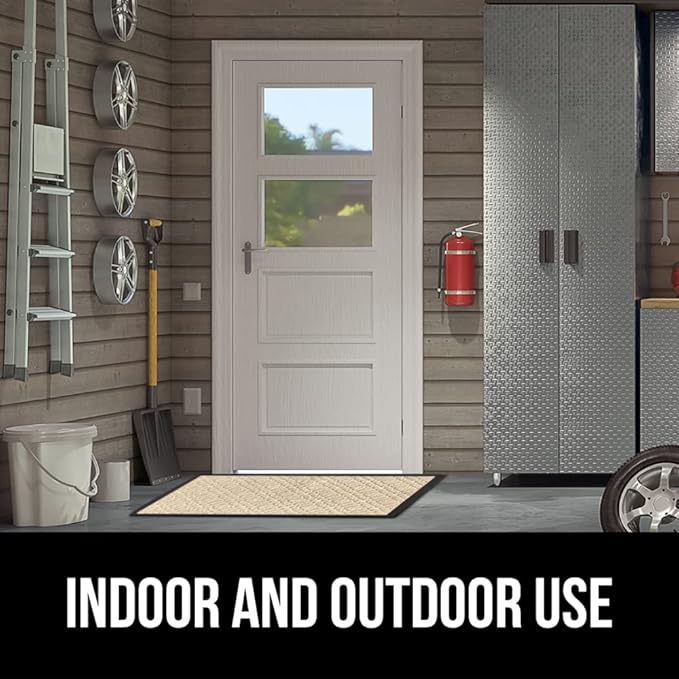 GORILLA GRIP 100% Waterproof All-Season WeatherMAX Doormat US Designed Natural Rubber, Stain and Fade Resistant, Low Profile Indoor Outdoor Door Mats, Easy Clean Patio Mat, 17x29, Modern Latte