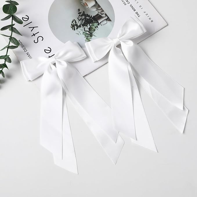 LuSeren 2 PCS Double Layer Hair Bows White Hair Ribbon Clips Ponytail Holder Accessories for Women Girls Toddlers Teens Kids
