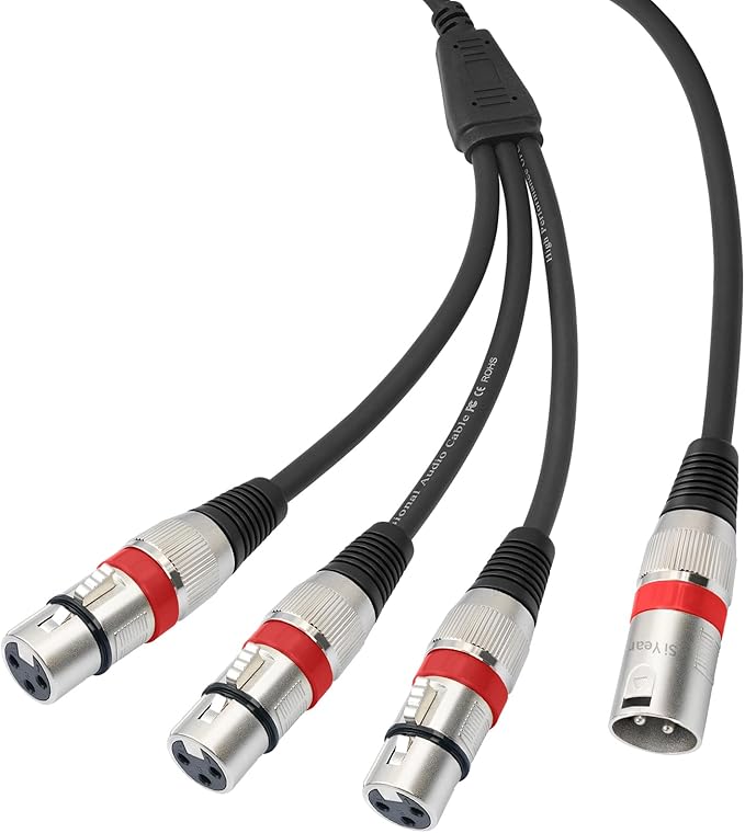 SiYear XLR Splitter Cable 3 Way - 1 XLR Male to 3 Female Patch Y Cable Balanced Microphone Splitter 3 in 1 Cord Audio Adapter (60cm/2FT)