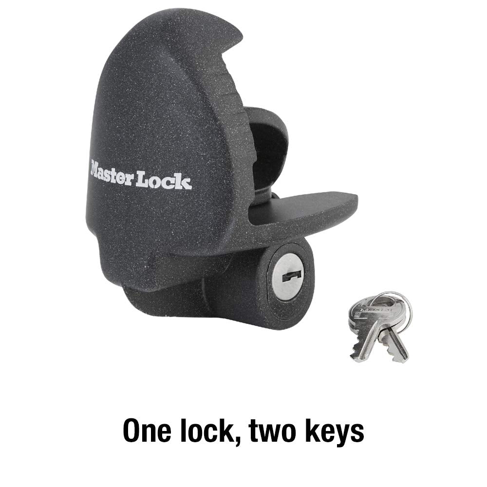 Master Lock Black Universal Size Trailer Hitch Lock, Trailer Coupler Lock for Securing RV’s, Horse Trailers, Tool Trailers and More, 379ATPY
