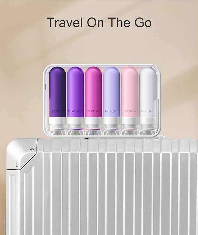 Quatish Travel Bottles for Toiletries 6 Pack, Original Patented Leakproof 3 oz Tsa Approved Travel Size Containers, BPA Free Silicone Shampoo and Conditioner Bottles, Cruise Camping Essentials, Purple