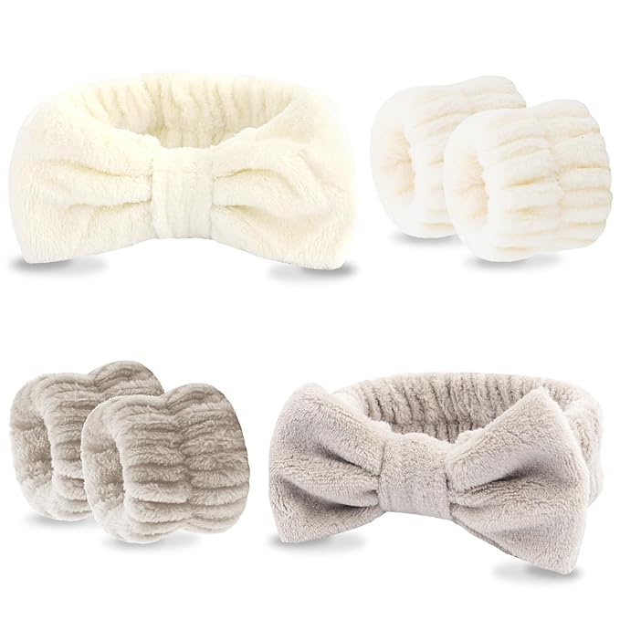VELSCRUN Spa Headband, Makeup Face Wash Skincare Headbands, Bow Hair Band Party Favors for Washing Face, Stocking Stuffers For Women Teen Girls Christmas Gifts Hair Accessories Beige Coffee Color