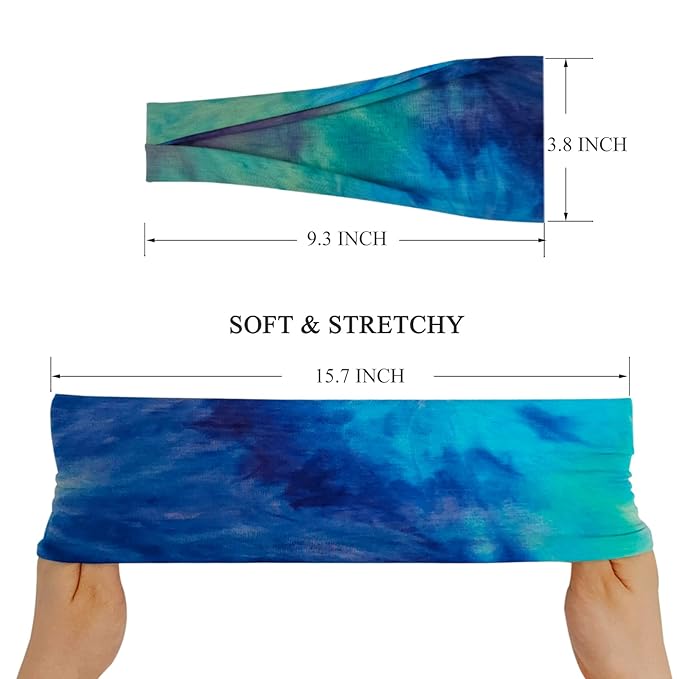YONUF Headbands For Women Workout Wide Headband Yoga Head Bands For Women's Hair Accessories Fashion Band Tie Dye 6 Pack