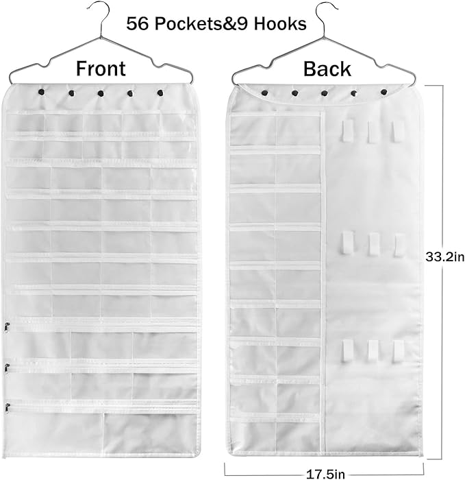 BB Brotrade Hanging Jewelry Organizer,Accessories Organizer,56 Pocket Organizer for Holding Jewelries (White-56 Pockets)
