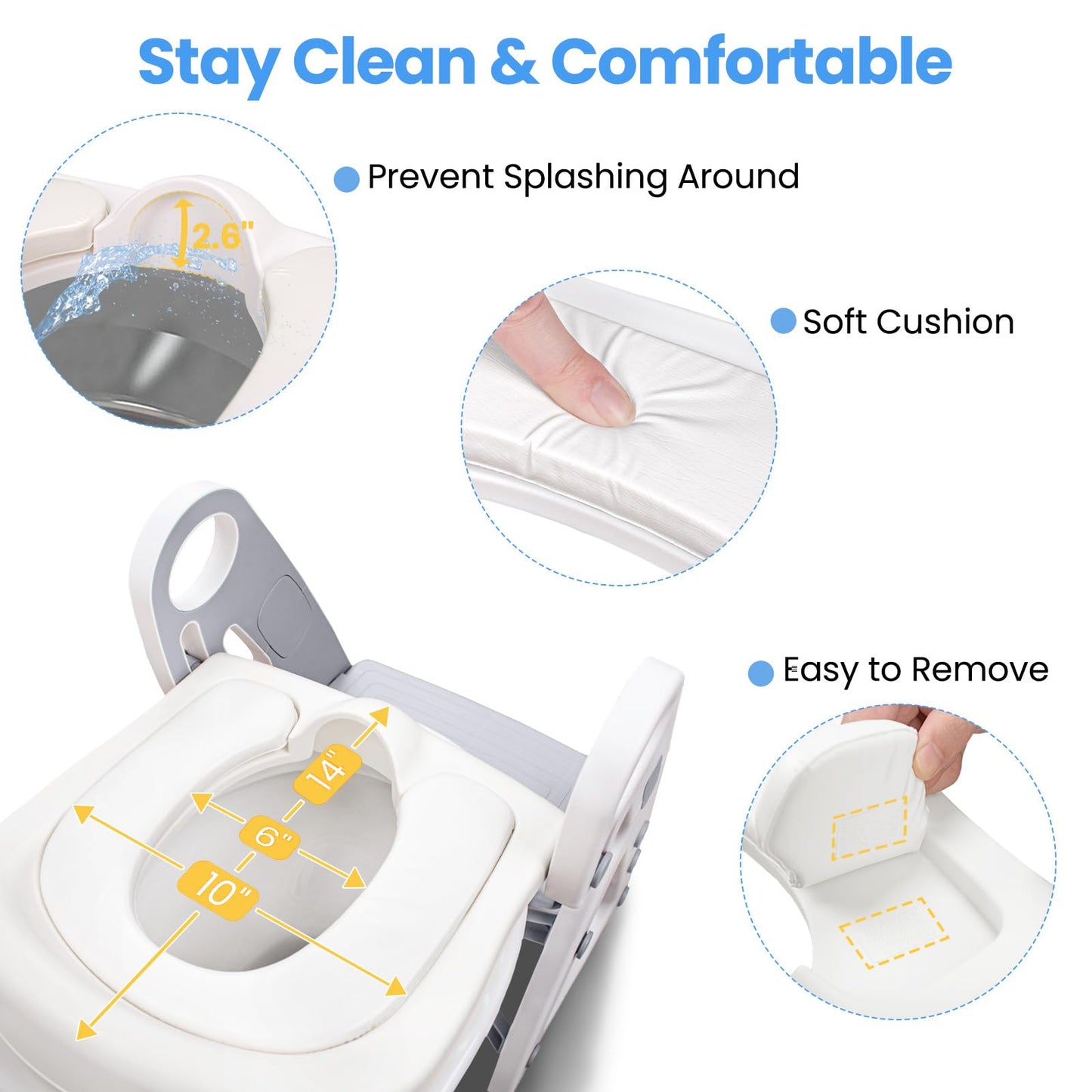 Potty Training Seat, Primlect Upgrade Ultra-Stable Toddler Toilet Seat for Kids Boys Girls, 2 in 1 Potty Training Toilet with Step Stool, Adjustable Seat and Ladder, Non-Slip Pad, Splash Guard (Grey)