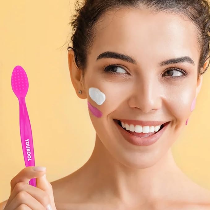 Pore Cleansing Silicone Facial Brush | Face Scrubber & Massager for Blackhead & Whitehead Removal, Sebum Reduction, Gentle Exfoliation & Clearer Skin | Suitable for All Skin Types,Fuchsia,2pc