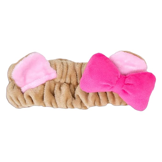 The Crème Shop 3D Teddy Headyband - Plush Spa Headband with Stretchy Elastic Band for Comfortable Fit - For Skincare and Makeup (Beary Cute)