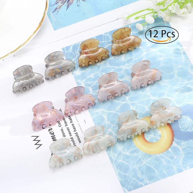 Claw Jaw Clips 12PCS Small for Thin Hair Styling Accessories Classic Clamp for Women Girls (Sequins)
