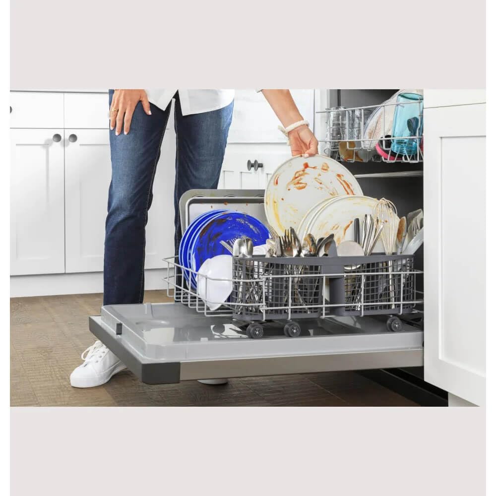 GE GDF535PGRWW 55 dBA White Front Control Dishwasher